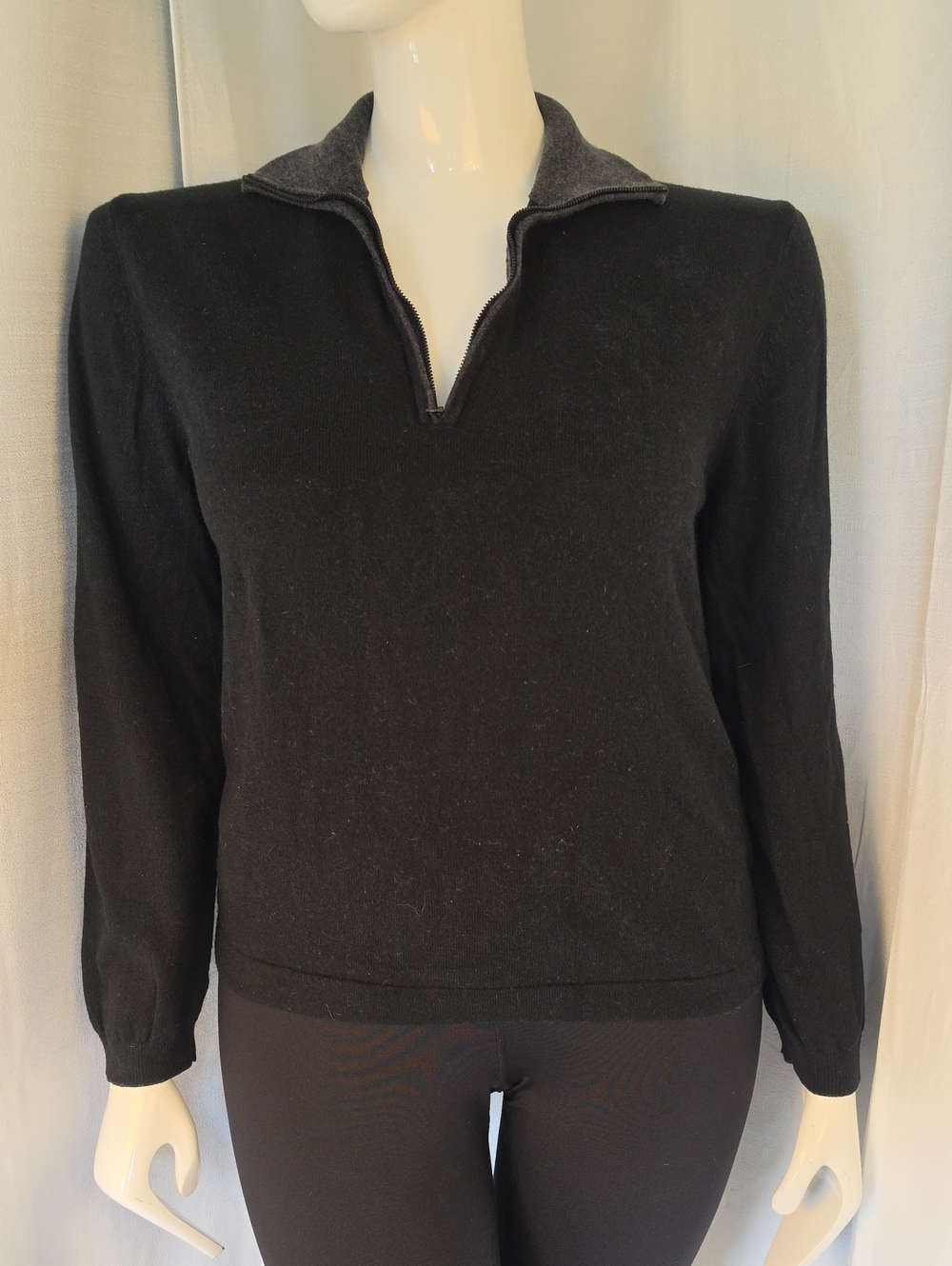 Banana Republic Black Silk & Cashmere Quarter-Zip Pullover Sweater Size Medium